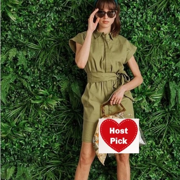 LDT Dax Tie Waist Button Down Collar Short Sleeve Sheath Shirt Dress Size: 0 - Picture 1 of 4